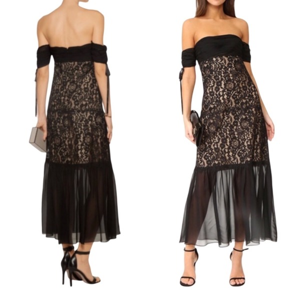 Rachel Zoe Arlene Gown Black Lace Silk Chiffon Maxi Dress Size 6